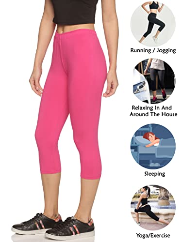 Image of OUTFLITS Women's Knee-Length Cotton Spandex Essential Capri Stretchy Leggings |Small - 2XL Adult |Yoga Leggings, Workout, Gym, Running 3 /4th Leggings for Women(OFLLC)