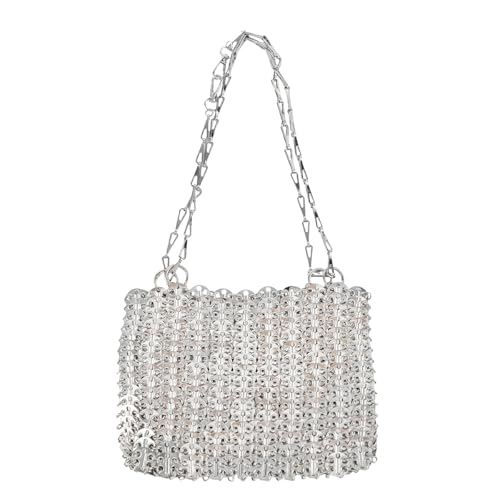 Image of Novelty Metal Sequins Purse Hollow Out Metallic Evening Bag Glittering Ladies Crossbody Bag Beaded Bag for Party