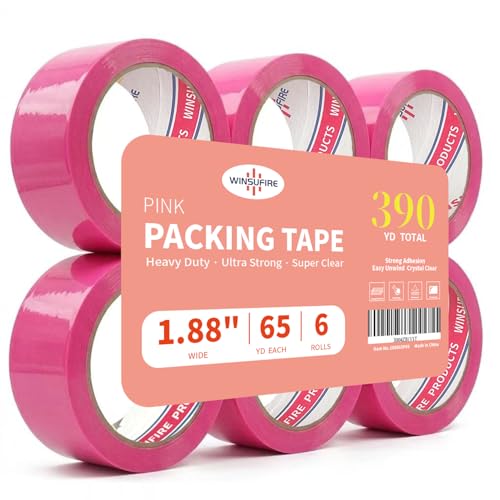 WINSUFIRE Strong Pink Packing Tape 1.88 inch 65 Yards 6 Rolls Pack