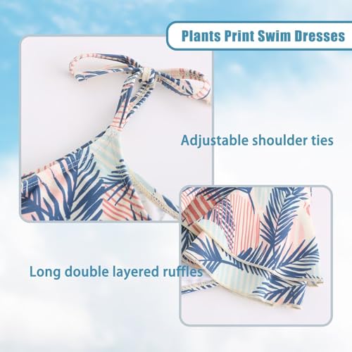 Image of Girls One Piece Swimsuits Halter Ruffled Bathing Suit for Kids Hawaiian Swimwear Leopard Swim Dress 3-16 Years