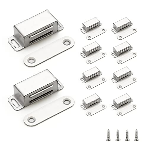 Image of Ravinte 10 Pack Silver Magnetic Door Catch, Brushed Satin Nickel Cabinet Magnets, Strong Magnetic Catch Latch for Kitchen Cabinets, Drawers & Cupboards, Stainless Steel Closures