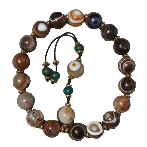 Amulette DZI perles de prière Arhat en agate ancienne et totem œil mystique