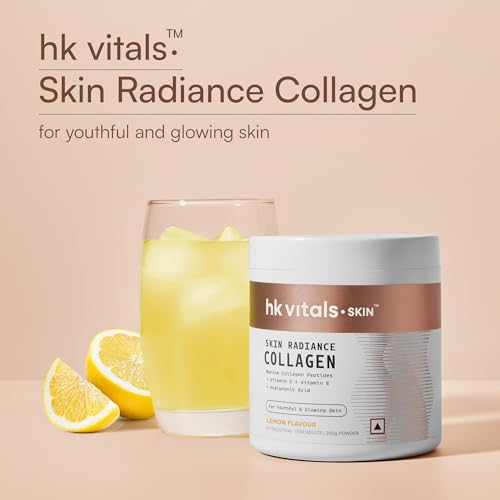 Image of hk vitals Marine Collagen Supplement (Lemon, 200g) | Vitamin C, E, Sodium Hyaluronate | For Healthy Skin, Hair & Nails (Pack of 2)