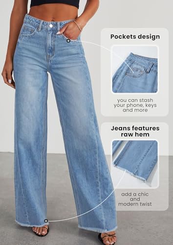 Image of PRETTYGARDEN Women's Wide Leg Jeans Raw Hem Denim Pants