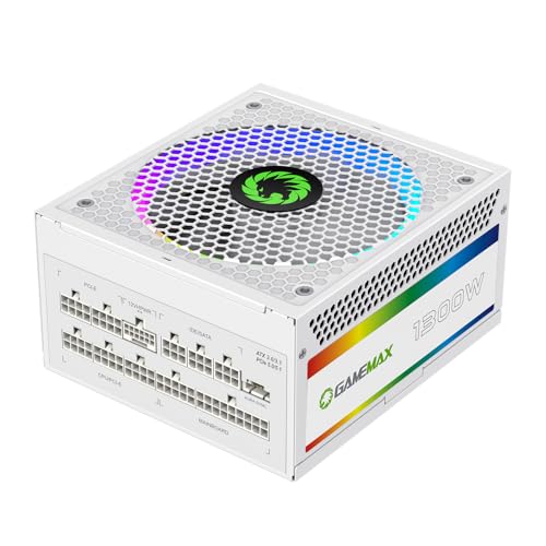 GAMEMAX 1300W Power Supply, ATX 3.0 & PCIE 5.0 Ready, 80+ Platinum Certified, Addressable RGB with 5V Motherboard Sync, 100% Japanese Capacitors, Fully Modular, RGB-1300-White