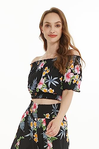 Image of Family Matching Hawaiian Clothes, Hibiscus Black | Black Hibiscus Print • Soft Rayon Fabric • Family Matching Outfits • Vacation Ready • Luau Party Wear