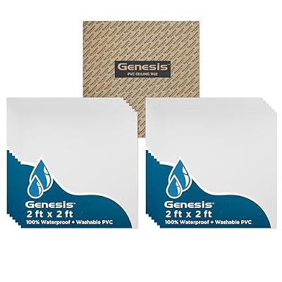 Genesis 2ft x 2ft Smooth Pro White Ceiling Tiles - Easy Drop-in Installation – Waterproof, Washable and Fire-Rated - High-Grade PVC to Prevent Breakage - Package of 12 Tiles