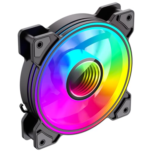 GameMax Ventilador de caja de PC RGB direccionable infinito de 120 mm, negro, efecto de luz ARGB central de espejo infinito 5 V 3 pines, placa base Aura Sync 1200 RPM 3 pines de potencia, adecuado
