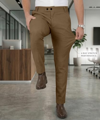 Image of Mehrang Men's Stretchable Stretchable Formal Pant Trousers | Stylish Slim Fit Men's Wear Trousers for Office or Party | Polycotton Knitted Fabric