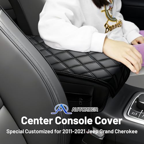 Image of Autorder Center Console Cover for 2011-2019 2020 2021 Jeep Grand Cherokee Accessories Armrest Cover Anti-Scratch Middle Console Pad Leather Armrest Protector