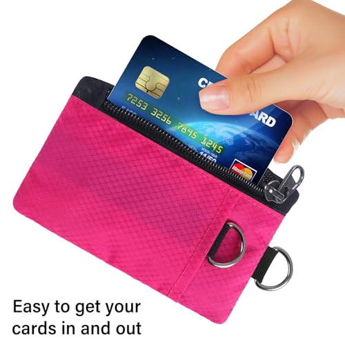Image of TATAANTY RFID Blocking Wallet, Minimalist Wallet for Men, Small Wallet for Women with Lanyard Keychain, ID Holder Zipper for Cards, Coins, Travel, Water-resistant, Pink, Casual