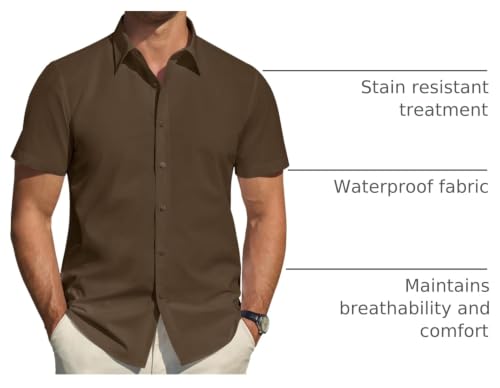 Image of J.VER Men's Short Sleeve Dress Shirts Stretch Stain Shield Casual Button Down Shirts Solid Formal Shirt