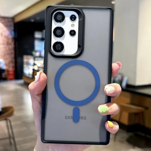 Étui de chargement magnétique S23 Ultra housse mate bleu clair bicolore givré