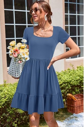Image of Newshows Women's 2026 Summer Casual Square Neck Ruffle A Line Beach Vacation Sundress Work Business Dress with Pockets