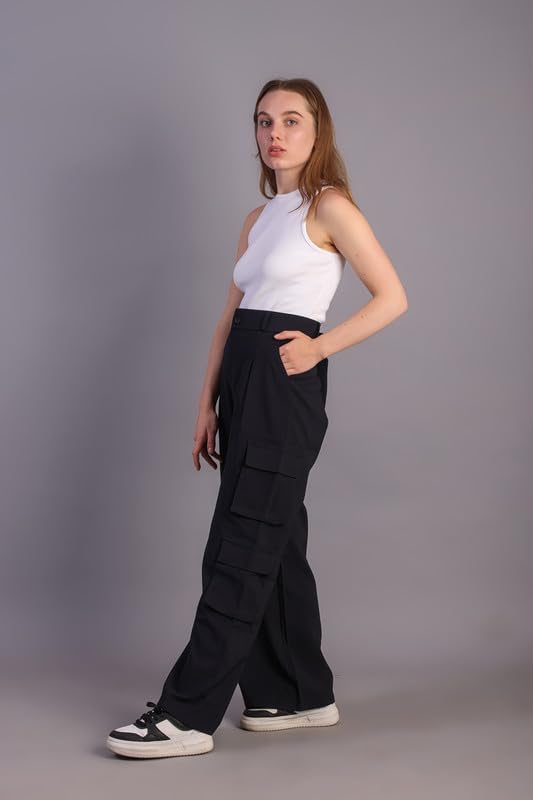 Image of HIGH Buy Women Korean 5 Pocket Cargo Comfort and Styles Baggy Super Lycra Pants for Women and Girls - Perfect High Waist Trousers for Women