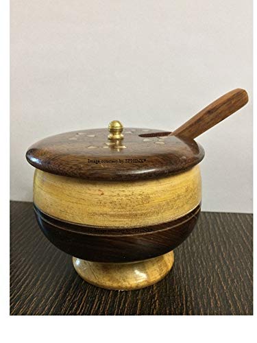 SPHINX Wooden After Meal Snack/ Mukhwas/Mouth Freshner Container With Spoon – 1 Set