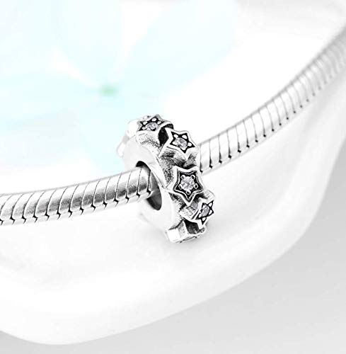 Image of Sparkling Spacer Charm Rubber Stopper Spacer Bead 925 Sterling Silver Clip Charm fit Pandora Style Charm Bracelets (Sparkling Star Spacer)