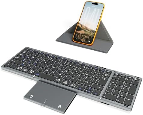 （05:30時点） EWiN キーボード ワイヤレス 折りたたみ bluetoothとusb無線両対応 標準JIS日本語配列 ios mac win対応 トラックパッドとテンキー付き keyboard wireless ブルートゥース 3台までのデバイスと接続可能 コンパクト 持ち運び ipad iphone パソコン タブレット スマホ スタンド機能搭載レザーカバー付き Type-C充電式 グレー