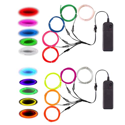 Image of MaxLax EL Wire, Portable Neon Lights EL Wire 5 in 1 Meter, Electroluminescent Wire for Halloween Decoration, Christmas Party, Blacklight Run,DIY Decoration (Ten Colors, 2Pack 5 in1M)