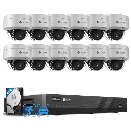 Image of 4COVR 16 Channel PoE Security Camera System 4K, Human /Vehicle Detection, 12X IK10 Vandal-Proof 8MP Wired Commercial Dome IP Camera IP67, NVR & 4TB HDD, Business Surveillance Outdoor, LY54AX8M1612-1