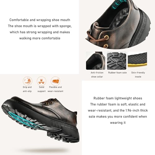 Men's Leather Chunky Platform Monk Buckle Penny Loafers Retro Round Head Comfortable Lug Sole Non-Slip One-Step Business Wedding Party Formal Shoes3