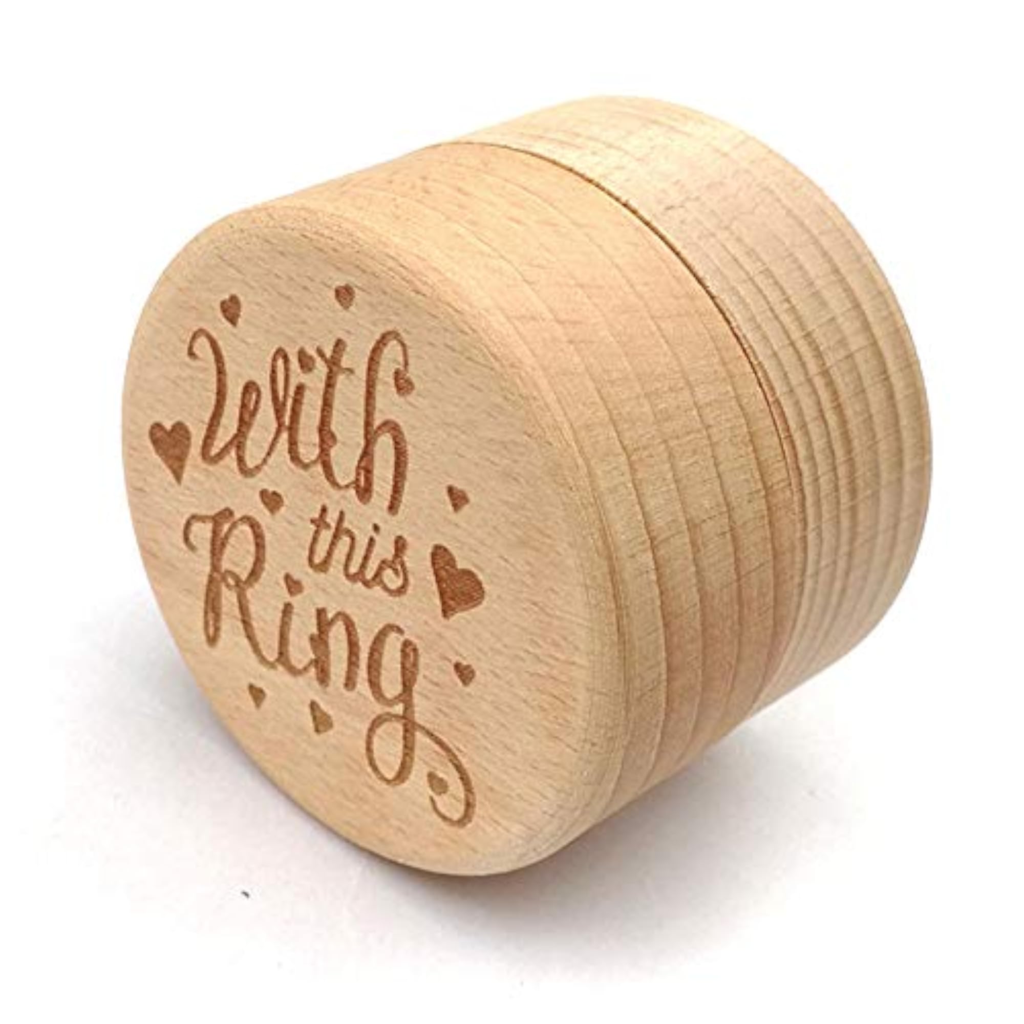 Wooden Round Beech Wedding Ring Box with Letter