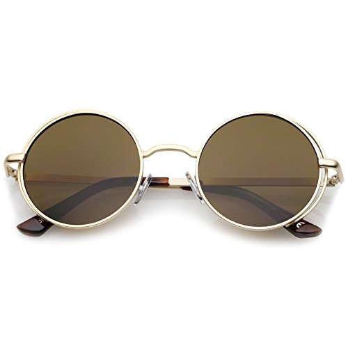 zeroUV Retro Open Metal Frame Slim Temples Flat Lens Round Sunglasses 49mm