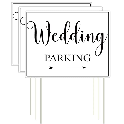 Lesnala 3Pcs Double sided wedding this way directional parking signs with Stakes Corrugated plastic wedding signage for Indoor Outdoor Ceremony and Reception 14.37 x 11.22 inch