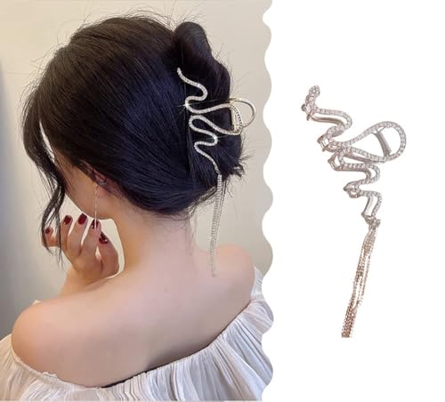 Image of Diversa Rhinestone Golden Claw Clip, Embellished Korean Clutcher, Non- Slip Metal Claw Clip for Girls, Fancy Clutcher for Women, Pack of 1 (Snake)