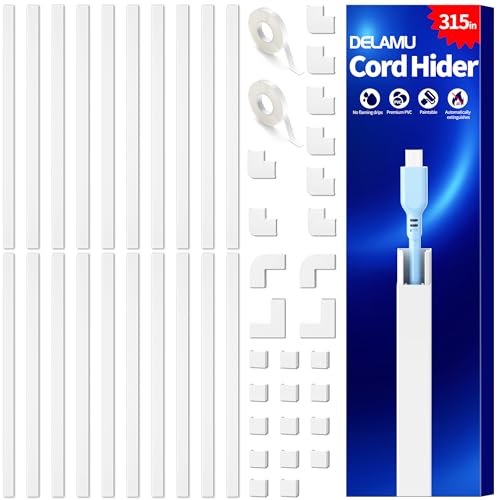 Delamu Cable Hider, 315in Cord Hider Cord Covers for 1 Wire on Wall, Premium Wire Covers for Cords, Cable Cover Organizer, TV Wires Hiders for Wall Mounted Tv, L15.7X W0.55x H0.4in, White