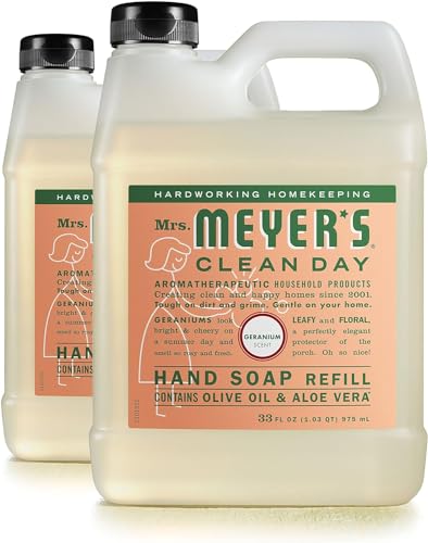 Image of MRS. MEYER'S CLEAN DAY Hand Soap Refill, Made with Essential Oils, Geranium, 33 Fl. Oz - Pack Of 2