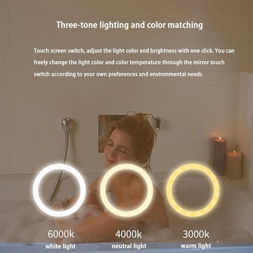 LED Anti-Fog Bathroom Mirror, Touch Switch Lighted, Dimmable Tri-Color, Frameless Wall-Mounted Decorative Semi-Circle Mirror, 43" 47" 51" (Right Semicircle, 70x110cm)