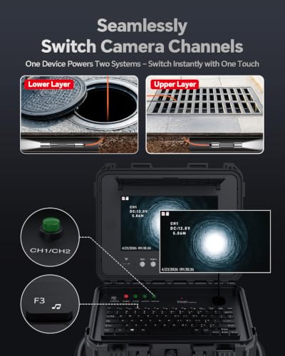 Cámara de Alcantarillado de 10" con Localizador, 2-en-1 Dual-512Hz-Cable y Sonda Dual miniatura 4