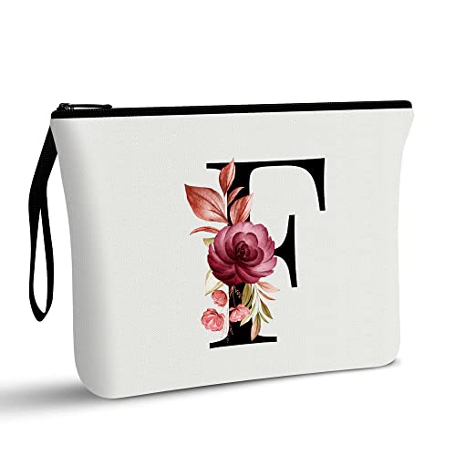 Image of Vavabox A-Z Personalized Makeup Bag, Birthday Gifts for Women Mom, Gifts for Best Friend, Bride Bridesmaid Cosmetic bag (F, 01-White)