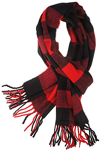 VIVIAN & VINCENT Womens Mens Boys Girls Soft Light Weight Buffalo Plaid Cashmere Scarf Red Black Check