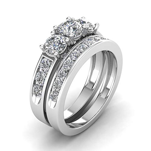 1.50ctw Diamond Three Stone Bridal Set in 10k White Gold2