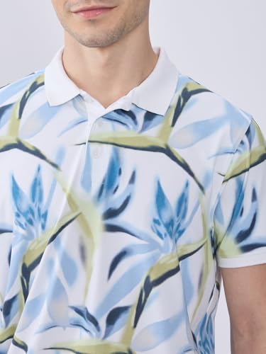 Image of Spykar Men's Slim Fit Polo Neck Half Sleeve Printed Casual T-Shirt