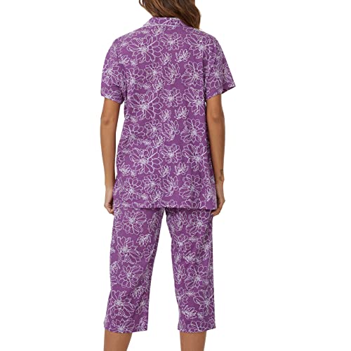 Image of Tugege Capri Pajamas Set Womens Button Down Short Sleeve Lounge Sets Sleepwear Notch Collar Top & Capri 2 Piece PJ Sets