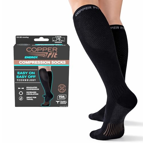 Copper Fit Unisex-Adult's 2.0 Easy-Off Knee High Compression Socks, black, Large/X-Large