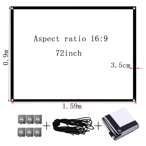 Pantalla de proyección para video de 72 pulgadas, formato 16:9, pantalla portátil plegable blanca anti-arrugas para cine en casa y exteriores miniatura 7