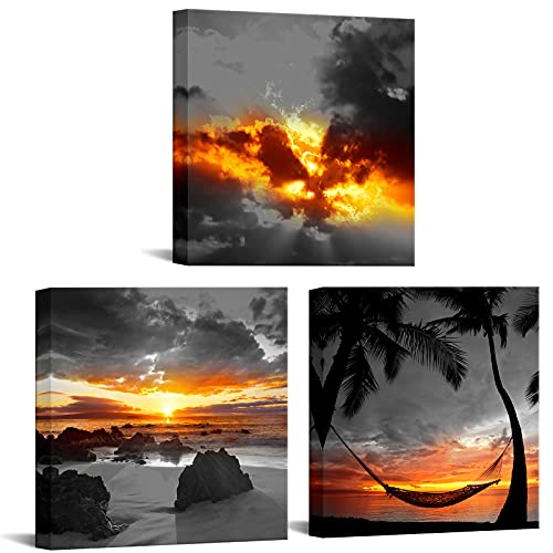 Nachic Wall - 3 Piece Black and White Beach Wall Art Gold Sea Sunrise Scenery Picture Canvas Print Framed Seascape Painting for Living Room Bedroom Wall Decor Nachic Wall - 3 Piece Black and White Beach Wall Art Gold Sea Sunrise Scenery Picture Canvas Print Framed Seascape Painting for Living Room Bedroom Wall Decor