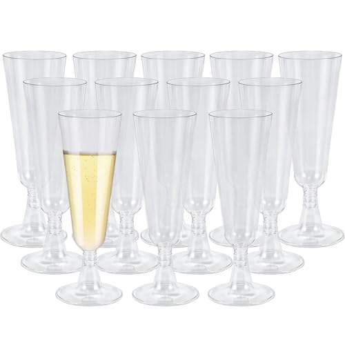 Souruud 50 Copas de Cava y Champán de Plástico, 160 ml – Vasos de Champagne Reutilizables y Apilables, Flautas de Plástico Resistentes para Bodas, Cumpleaños, Fiestas y Navidad