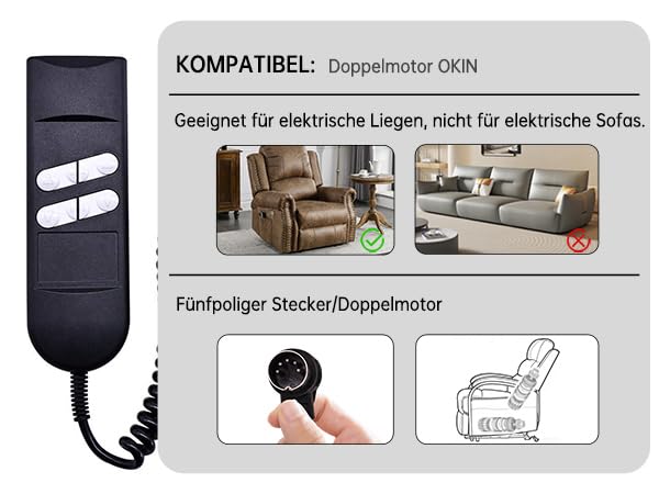 Sostuzione del telecomando del divano elettrico, sostuzione del telecomando reclinabile di alimentazione a 5 Pin 4 pulsanti per OKIN LIMOSS Pride Golden Berkline  1503