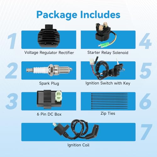 Image of EOPOAYI Recon 250 Ignition Coil Switch Starter Solenoid Relay Kit Compatible with TRX250 Fourtrax 200 ATV TRX250EX TRX250TM TRX250TE 1997-2021 Quad 4 Wheeler Parts with Voltage Regulator CDI Box