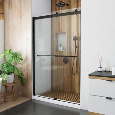 DreamLine Sapphire 44-48 in. W x 76 in. H Semi-Frameless Bypass Shower Door in Matte Black