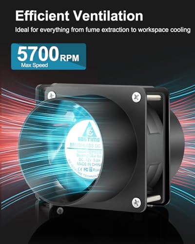 Image of GDSTIME 80mm Small 12V DC Axial Exhaust Fan with AC Plug, 3 Inch Flanges | Variable Speed, Dual Ball, High Speed, for Soldering, Laser Engraver, 3D Printer, DIY Cooling Ventilation Exhaust Projects