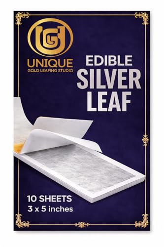 Image of UGLS Edible Silver Leaves 99.9% Pure (Chandi Ka Vark) Silver Leaf ( 10 Pcs ) for Edible Cake Toppers, Sweets Decoration (Mithai), Cake Decoration, Pooja & Jain Temple Use & Many More Uses | (3x5.in /80x130.mm)