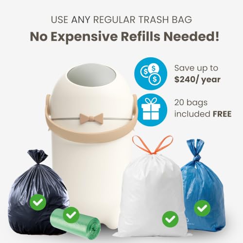 Image of iTouchless Odor-Block Dog Poop Can, 4 Gal Ag+ Silver Ion Trash Bin, Ivory | Easy One-Hand Disposal | Lightweight & Rust-Proof | Indoors & Outdoors | 20 Free Bags Incl | Pets & Cats Waste | Home, Patio