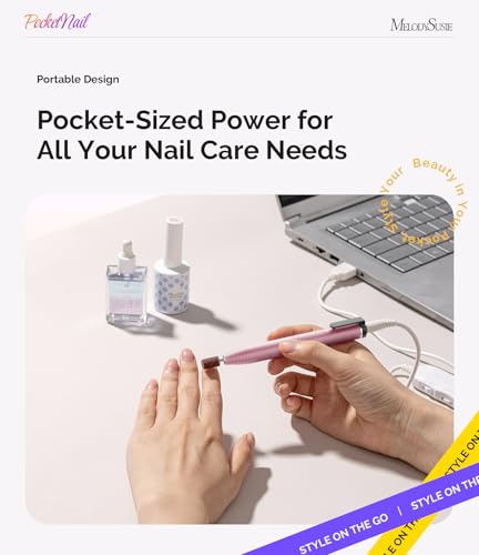 Image of MelodySusie PocketNail Slim Ergonomic Pen-Shaped USB Nail Drill, PC100G 20000RPM Portable Electric File for All Manicure, Pedicure Nail Care, Shaping & Gel Removal at Home for Beginners