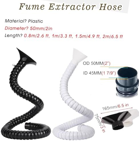 Flexible Welding Fume Extractor Hose - 2.6 Ft Air, Smoke & Dust Collection Duct with Removable Hood, 45MM ID for Efficient Fume Removal & Improved Safety